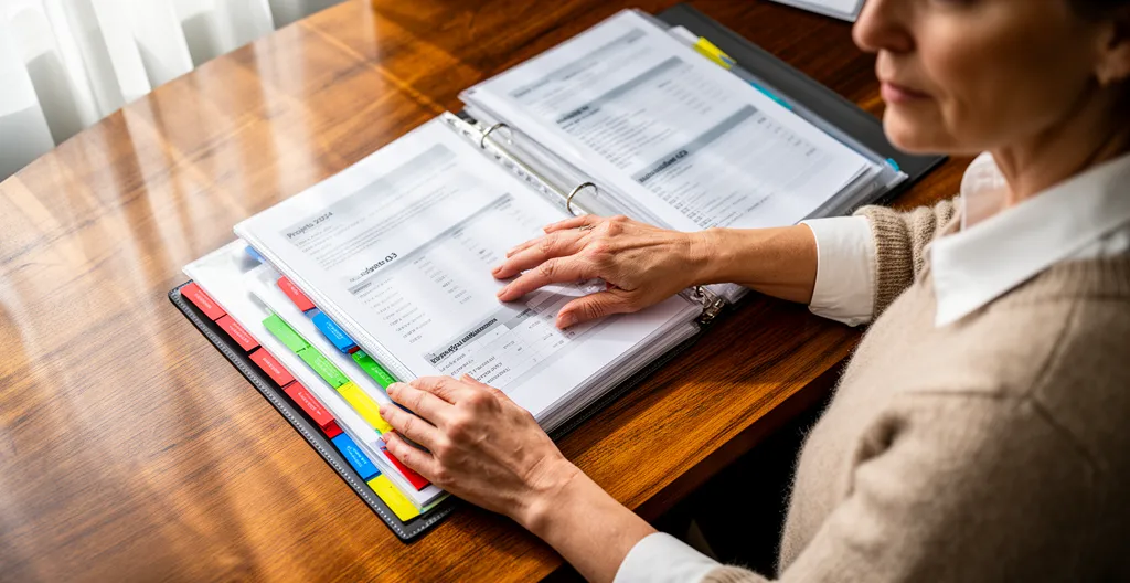 Classeur organisé contenant les bordereaux de suivi des déchets alimentaires